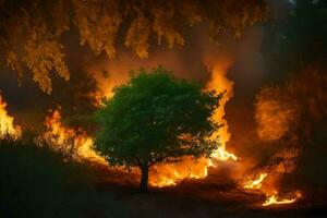 een boom is brandend in de Woud. ai-gegenereerd foto