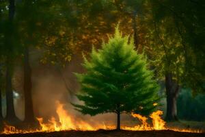 een boom is Aan brand in de Woud. ai-gegenereerd foto