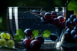 druiven in een glas van water. ai-gegenereerd foto