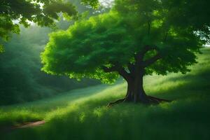 foto behang de lucht, bomen, gras, pad, de zon, boom, groente, de. ai-gegenereerd