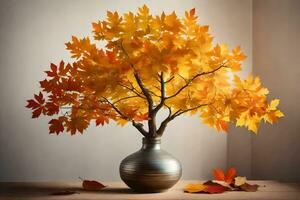 een vaas met een boom in het met herfst bladeren. ai-gegenereerd foto