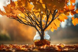 herfst bladeren in een kan. ai-gegenereerd foto