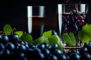 druiven en wijn Aan een donker achtergrond. ai-gegenereerd foto