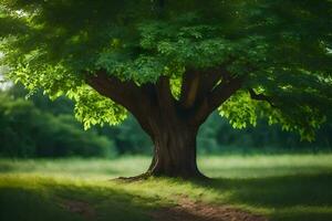 foto behang de lucht, boom, gras, pad, licht, groente, boom, pad,. ai-gegenereerd