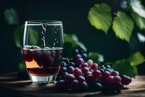 een glas van wijn met druiven Aan een tafel. ai-gegenereerd foto