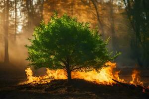 een boom is brandend in de Woud. ai-gegenereerd foto