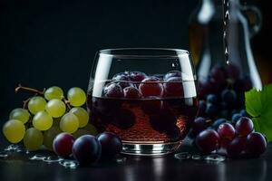 druiven en wijn in een glas. ai-gegenereerd foto