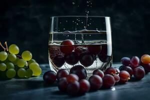 een glas van water met druiven en druiven. ai-gegenereerd foto