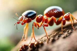 een dichtbij omhoog van een rood mier. ai-gegenereerd foto