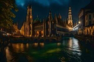 de stad van luca, Italië Bij nacht. ai-gegenereerd foto