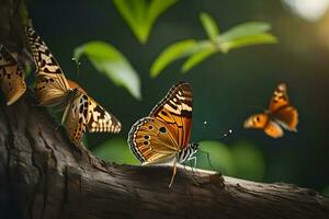 vlinders Aan een boom tak, natuur, natuur, natuur, natuur, natuur, natuur. ai-gegenereerd foto