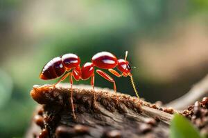 een rood mier Aan een Afdeling. ai-gegenereerd foto
