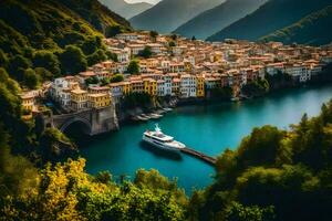 de mooi stad- van Italië is omringd door bergen. ai-gegenereerd foto