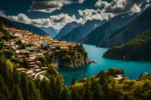 de dorp van Italiaans meer. ai-gegenereerd foto