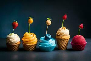 foto behang de lucht, fruit, bessen, cupcakes, de lucht, de lucht, de. ai-gegenereerd