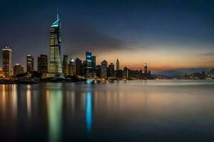 de stad horizon Bij nacht in Hong. ai-gegenereerd foto