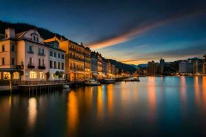 de stad van Luzern, Zwitserland Bij schemering. ai-gegenereerd foto