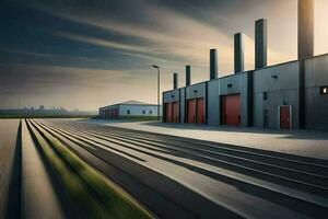 een lang blootstelling fotograaf van een fabriek gebouw. ai-gegenereerd foto