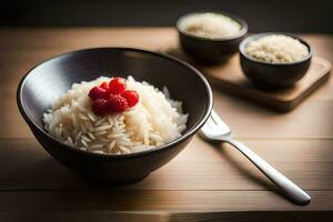 een kom van rijst- met bessen Aan top. ai-gegenereerd foto