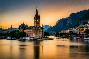 de klok toren van de oud stad- van Luzern, Zwitserland. ai-gegenereerd foto