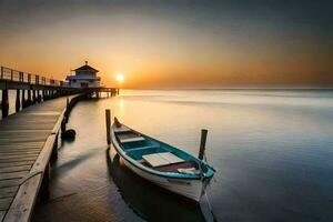 de zonsopkomst over- de pier. ai-gegenereerd foto