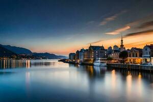 foto behang de lucht, water, bergen, stad, Noorwegen, de lucht, water,. ai-gegenereerd