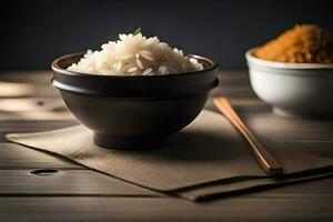 een kom van rijst- en een kom van rijst. ai-gegenereerd foto