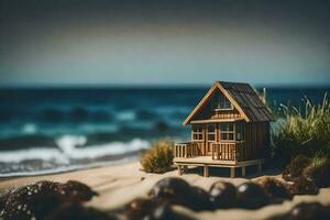 klein huis Aan de strand. ai-gegenereerd foto