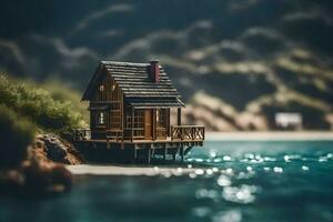 klein huis Aan de strand. ai-gegenereerd foto