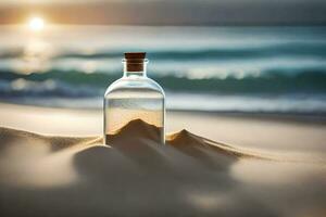 bericht in een fles Aan de strand. ai-gegenereerd foto