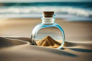 zand in een fles Aan de strand. ai-gegenereerd foto