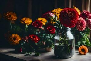 bloemen in een pot Aan een tafel. ai-gegenereerd foto