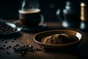 koffie bonen en een kop van koffie. ai-gegenereerd foto