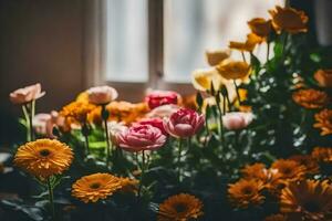 bloemen in een vaas. ai-gegenereerd foto