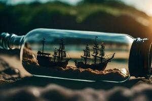 schip in een fles. ai-gegenereerd foto