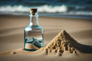 bericht in een fles Aan de strand. ai-gegenereerd foto