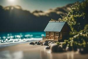 klein huis Aan de strand. ai-gegenereerd foto