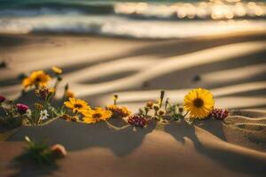 de strand bloemen behang. ai-gegenereerd foto