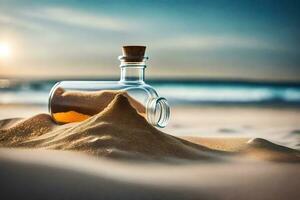 bericht in een fles Aan de strand. ai-gegenereerd foto