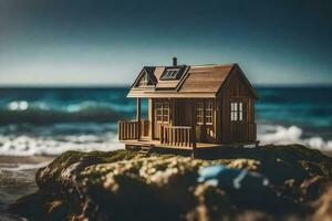 klein huis Aan de strand. ai-gegenereerd foto