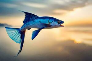 een blauw vis is vliegend over- de oceaan. ai-gegenereerd foto