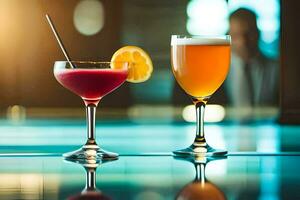 twee bril van verschillend drankjes Aan een bar. ai-gegenereerd foto