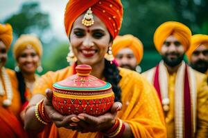 Indisch bruiloft ceremonie in Londen. ai-gegenereerd foto