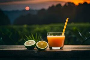 de sap van oranje en limoen in de glas. ai-gegenereerd foto