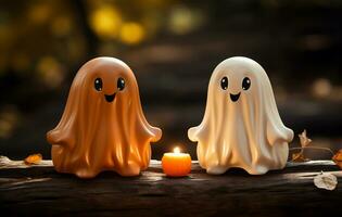 halloween achtergrond met geesten. halloween concept. ai generatief foto