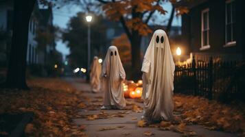 geesten wandelen Aan de straat in de avond. halloween concept. ai generatief foto