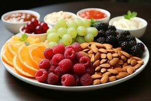 divers soorten van gezond fruit en graan snacks foto