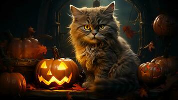 zwart kat en eng halloween decoraties foto