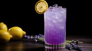 foto van een lavendel limonade drinken geïsoleerd Aan zwart achtergrond. generatief ai