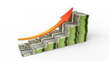 financieel groei teken gemaakt van stapels van botswanan pula notities. 3d renderen van botswanan geld geregeld in de het formulier van een bar diagram geïsoleerd Aan wit achtergrond foto